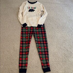 Lil Bear Kids Pajama Set - Cream and Plaid
